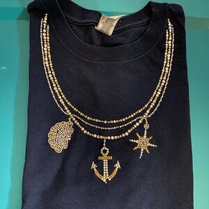 Navy hand made Rhinestone Nautical Charm Tee